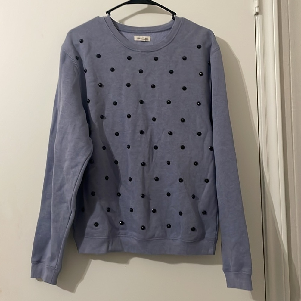 Silence + Noise Light Blue Black Studded Crew Sweatshirt Womens Size Small